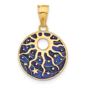 14KY 24x16mm Blue Enamel Sun & Stars Disc