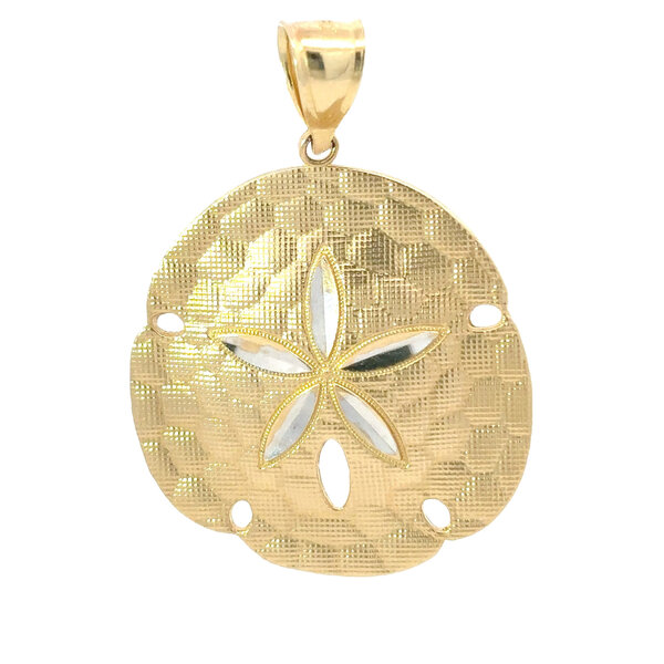 14K Yellow and White Gold Diamond Cut Brushed Sand Dollar Large