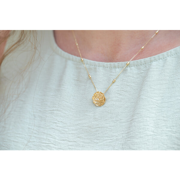 14K Yellow Gold GC Original Diamond-Cut .06ct Lab Diamond Camellia Pendant Small