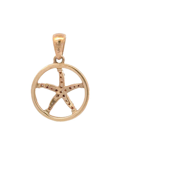14K Yellow Gold .15ct Diamonds Circle Starfish Pendant