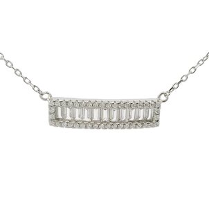 SS Curved CZ Baguette Bar Necklace 16"-18" ADJ