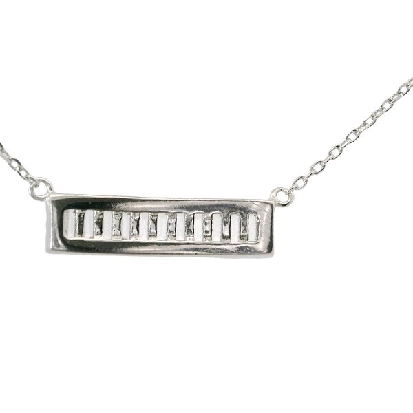 Sterling Silver Curved Cubic Zirconia Baguette Bar Necklace 16"-18" Adjustable