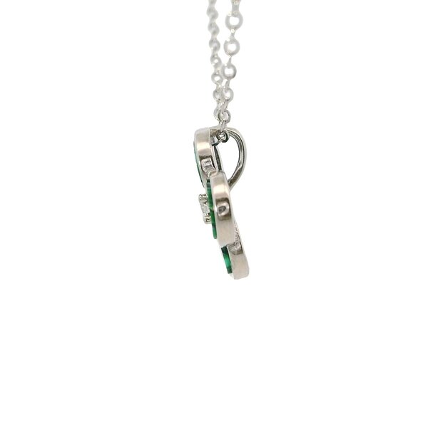 Sterling Silver Green Enamel Cubic Zirconia Flower Necklace 16"-18" Adjustable
