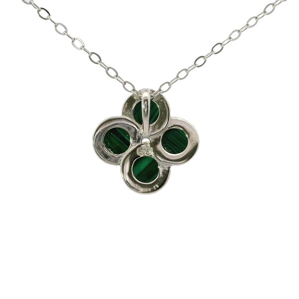 Sterling Silver Green Enamel Cubic Zirconia Flower Necklace 16"-18" Adjustable
