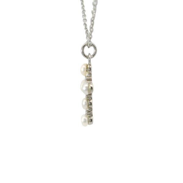 Sterling Silver Seed Pearl Cubic Zirconia Cross Necklace 16"-18" Adjustable