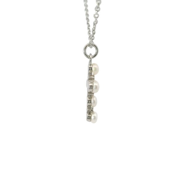 Sterling Silver Seed Pearl Cubic Zirconia Cross Necklace 16"-18" Adjustable
