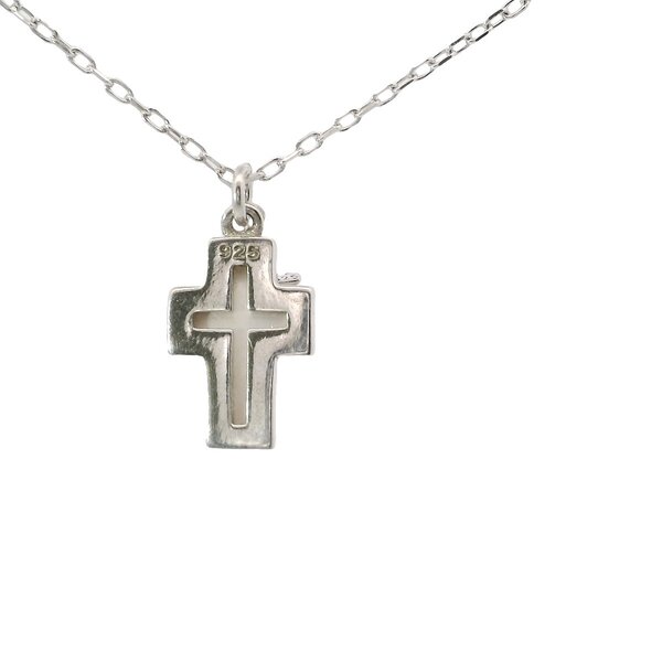Sterling Silver Mother Of Pearl Cross Cubic Zirconia Star Necklace16"-18" Adjustable