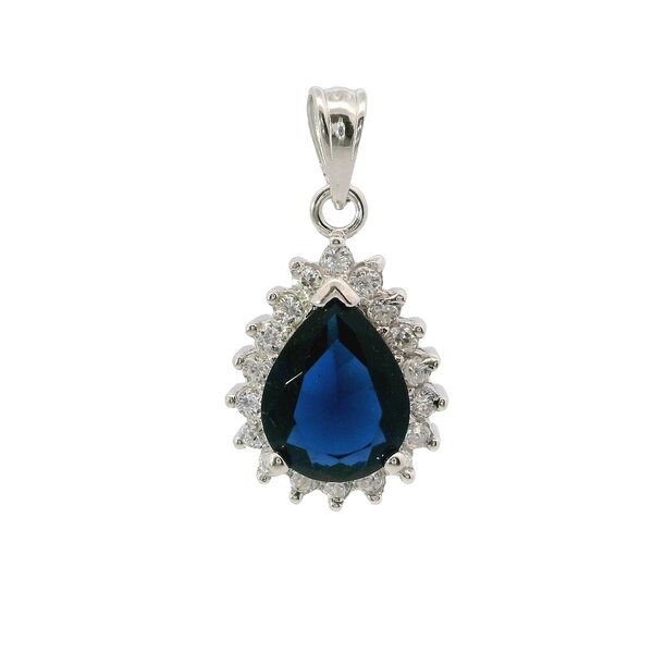 Sterling Silver Blue & White Cubic Zirconia Pear Shaped Pendant