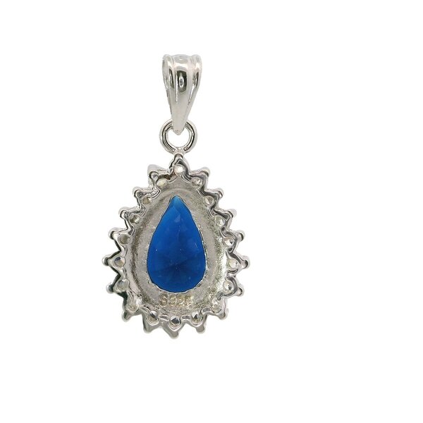 Sterling Silver Blue & White Cubic Zirconia Pear Shaped Pendant