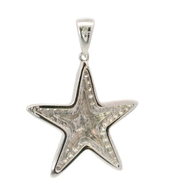Sterling Silver Polished Cubic Zirconia Edge Starfish Pendant 26x19mm