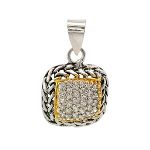 SS/GP Pave CZ Rope Edge Pendant 24x15mm