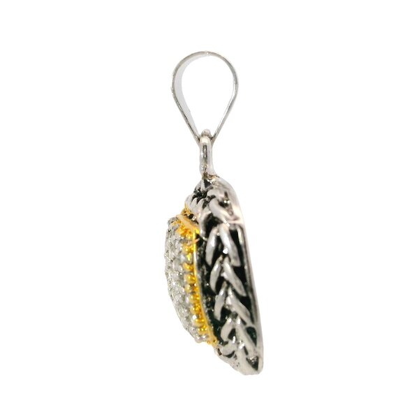 Sterling Silver/Gold Plate Pave Cubic Zirconia Rope Edge Pendant 24x15mm