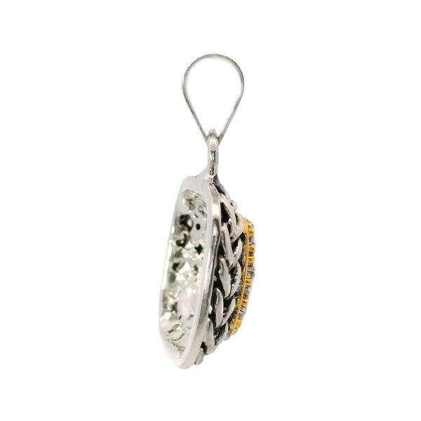 Sterling Silver/Gold Plate Pave Cubic Zirconia Rope Edge Pendant 24x15mm
