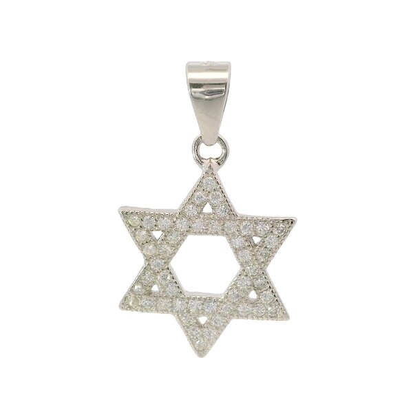 Sterling Silver Cubic Zirconia Star Of David Pendant 22x15mm