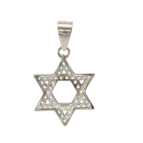 Sterling Silver Cubic Zirconia Star Of David Pendant 22x15mm