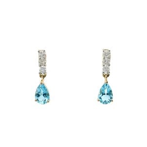 14KY .85ct Swiss BT .22ct Dia Bar Post Dangle Earrings