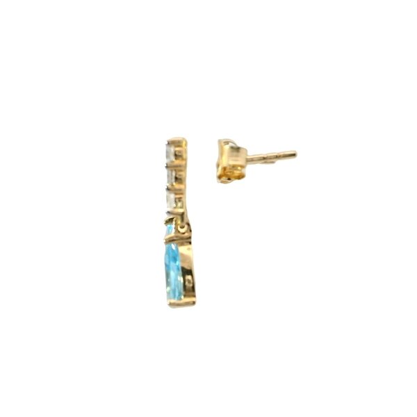 14K Yellow Gold .85ct Swiss Blue Topaz .22ct Diamond Bar Post Dangle Earrings