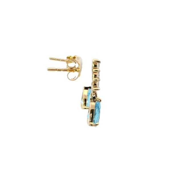 14K Yellow Gold .85ct Swiss Blue Topaz .22ct Diamond Bar Post Dangle Earrings