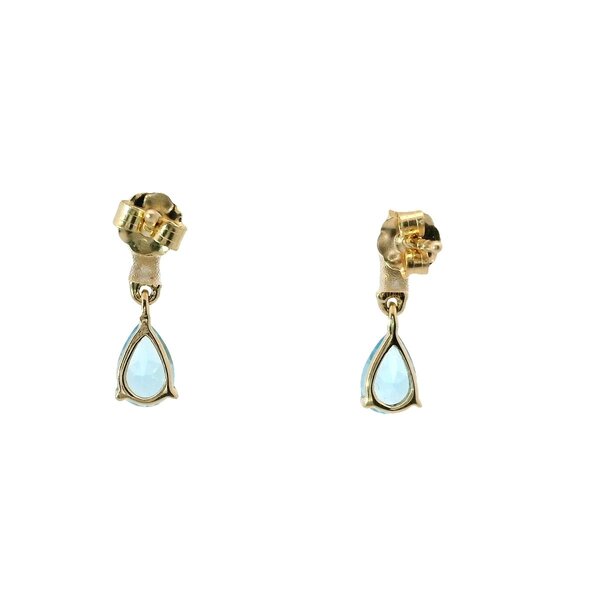 14K Yellow Gold .85ct Swiss Blue Topaz .22ct Diamond Bar Post Dangle Earrings