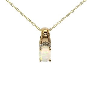 14KY .60ct Oval Ethiopian Opal .03ct Dia Neck 18"