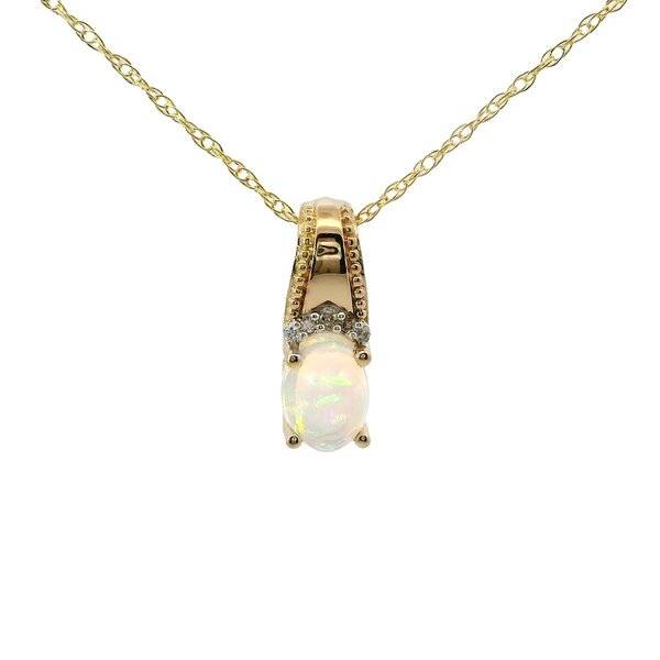 14K Yellow Gold .60ct Oval Ethiopian Opal .03ct Diamond Neck 18"