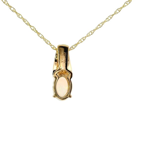 14K Yellow Gold .60ct Oval Ethiopian Opal .03ct Diamond Neck 18"