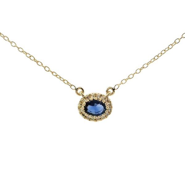 14K Yellow Gold .25ct Oval Sapphire .03ct Diamond Split Chain Necklace 16"-18"