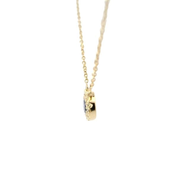 14K Yellow Gold .25ct Oval Sapphire .03ct Diamond Split Chain Necklace 16"-18"