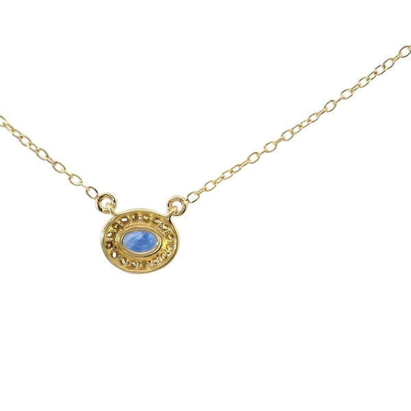 14K Yellow Gold .25ct Oval Sapphire .03ct Diamond Split Chain Necklace 16"-18"