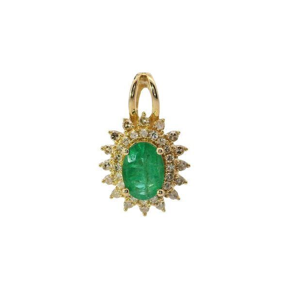 14K. Yellow Gold .75ct Oval Emerald .25ct Diamond Pendant