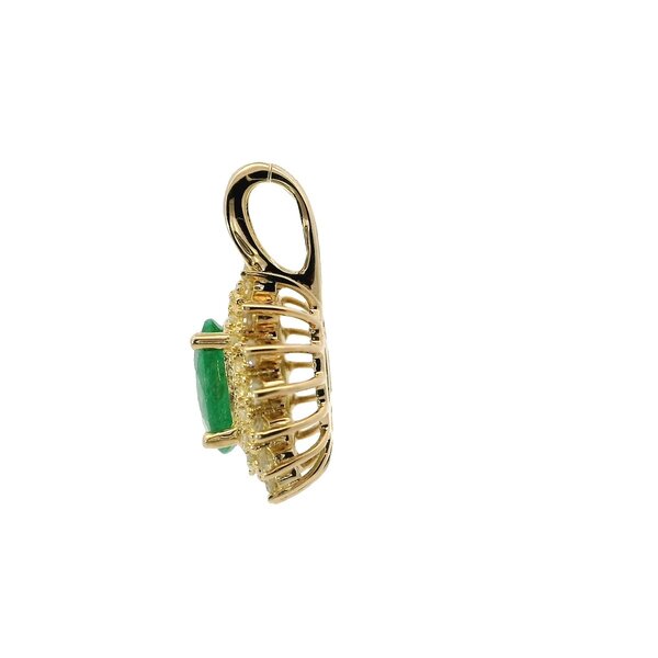 14K. Yellow Gold .75ct Oval Emerald .25ct Diamond Pendant