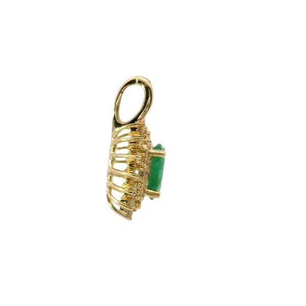 14K. Yellow Gold .75ct Oval Emerald .25ct Diamond Pendant