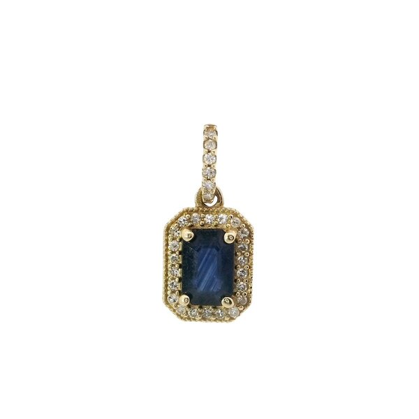 14K Yellow Gold .61ct Emerald Cut Sapphire .10ct Diamond Pendant