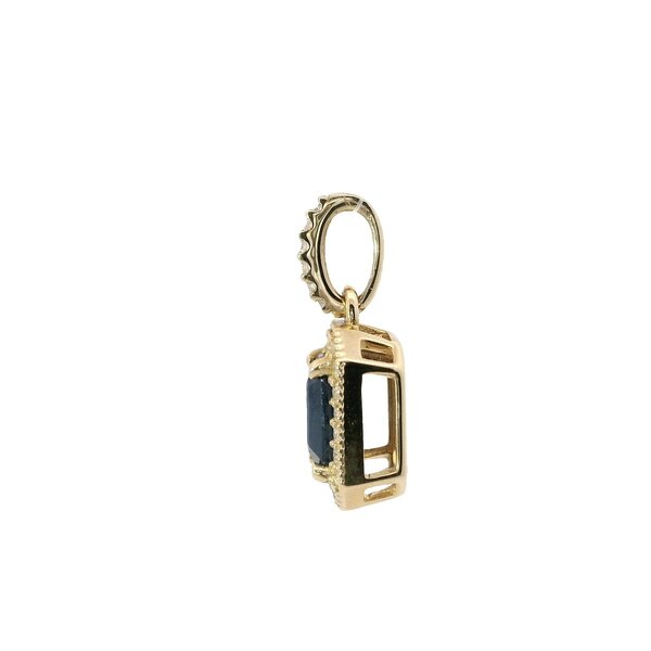 14K Yellow Gold .61ct Emerald Cut Sapphire .10ct Diamond Pendant