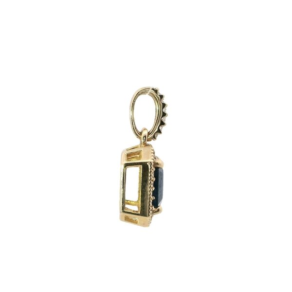 14K Yellow Gold .61ct Emerald Cut Sapphire .10ct Diamond Pendant