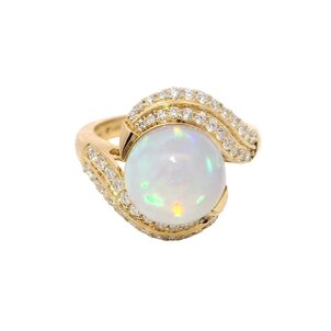 18KY 4.61ct Ethiopian Opal Sphere .54ct Dia Ring Sz 7