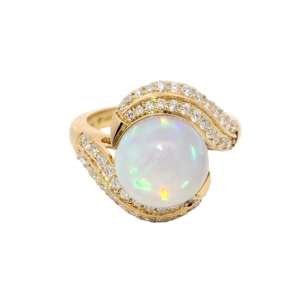 18KY 4.61ct Ethiopian Opal Sphere .54ct Diamond Ring Size 7