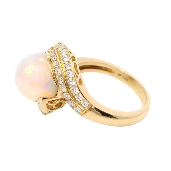 18KY 4.61ct Ethiopian Opal Sphere .54ct Diamond Ring Size 7