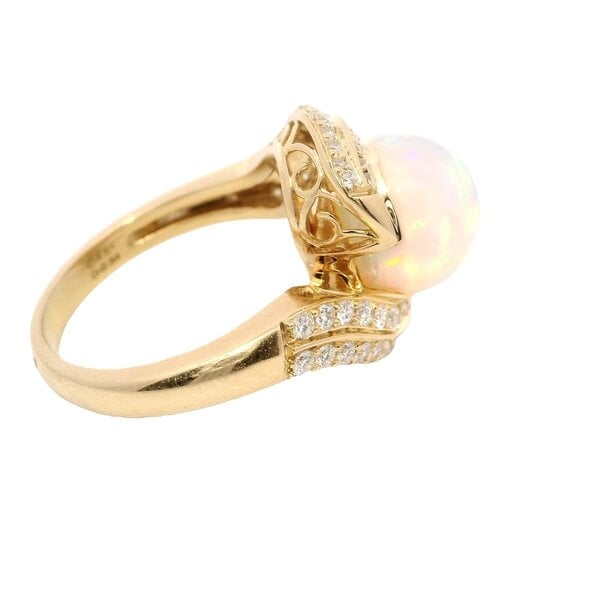 18K Yellow Gold 4.61ct Ethiopian Opal Sphere & .54ct Diamond Ring Size 7
