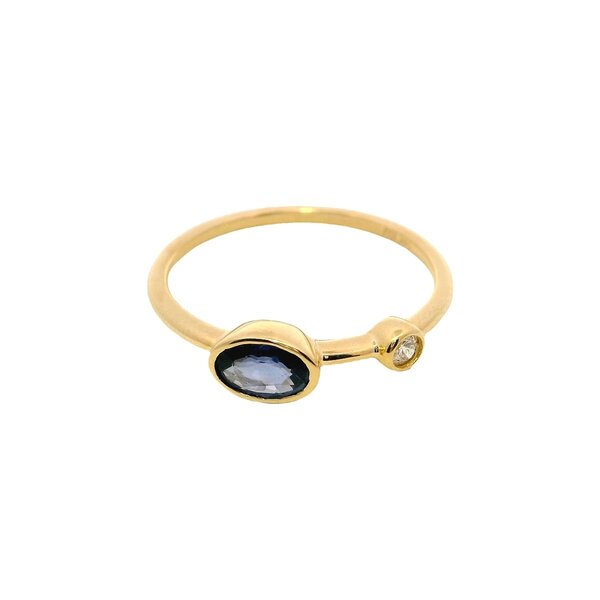 14KY .58ct Oval Sapp .28ct Dia Ring Sz 7.25