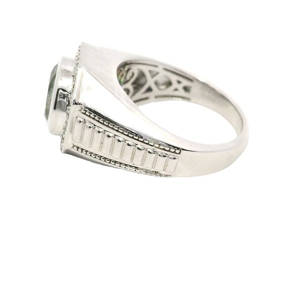Sterling Silver 2.84ct Round Prasiolite Bezel .40ct White Zircon Ring Size 10.25