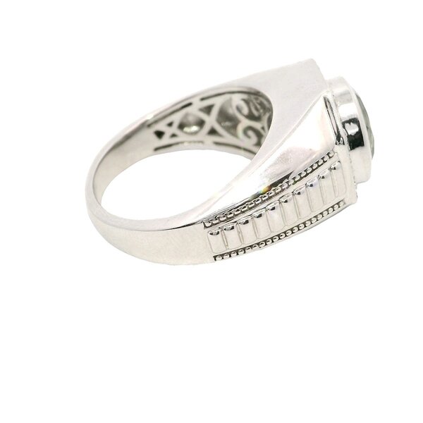 Sterling Silver 2.84ct Round Prasiolite Bezel .40ct White Zircon Ring Size 10.25