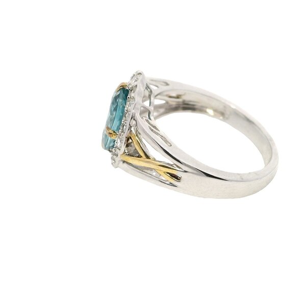Sterling Silver/Gold Plate 2.91ct Oval Blue Zircon .43ct White Zircon Ring Size 7.75