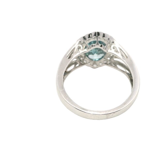 Sterling Silver/Gold Plate 2.91ct Oval Blue Zircon .43ct White Zircon Ring Size 7.75