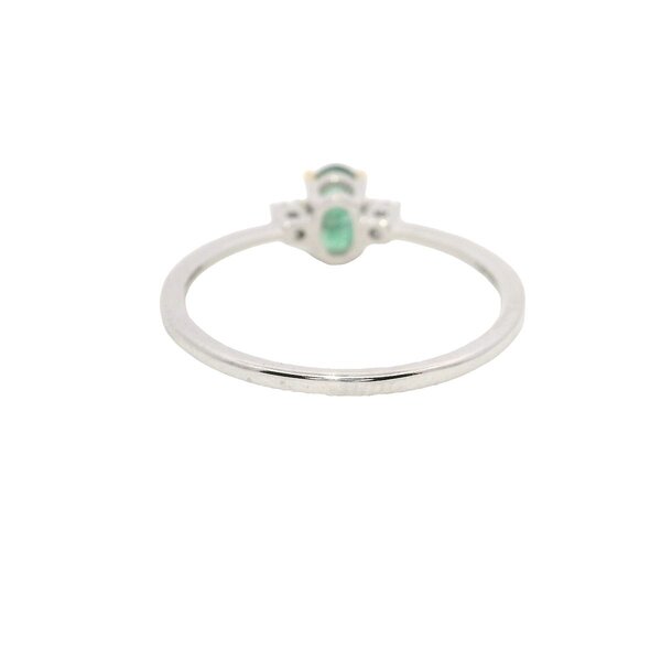 14K White Gold .42ct Oval Emerald .05ct Diamond Ring Size 7