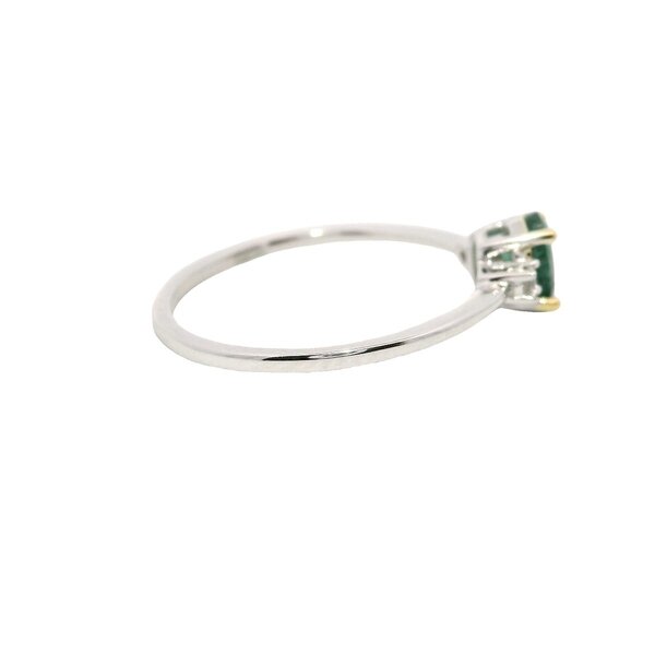 14K White Gold .42ct Oval Emerald .05ct Diamond Ring Size 7