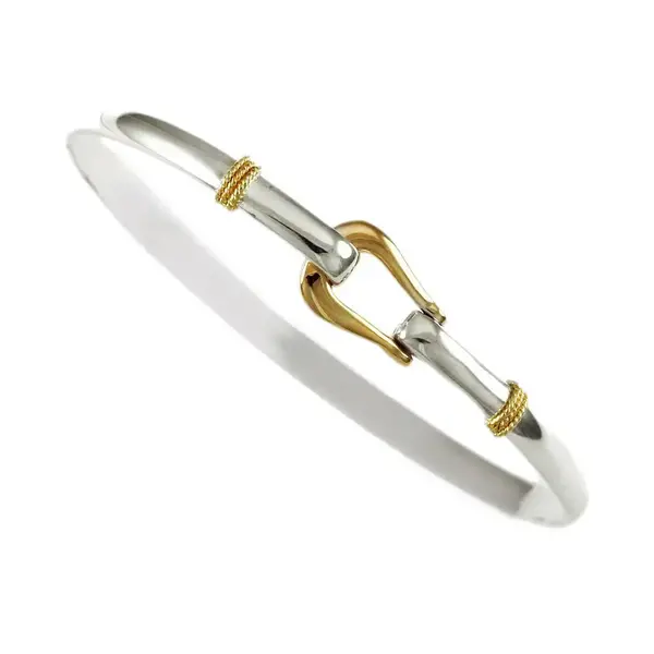 14K Yellow Gold/Sterling Silver 4MM Shackle Hook Bracelet 7"