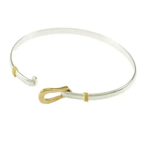 14K Yellow Gold/Sterling Silver 4MM Shackle Hook Bracelet 7"