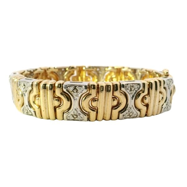 14K Yellow and White Gold 1980's .75ct Diamond Turkish Link Bracelet 7.25"