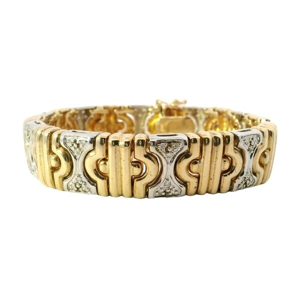 14K Yellow and White Gold 1980's .75ct Diamond Turkish Link Bracelet 7.25"